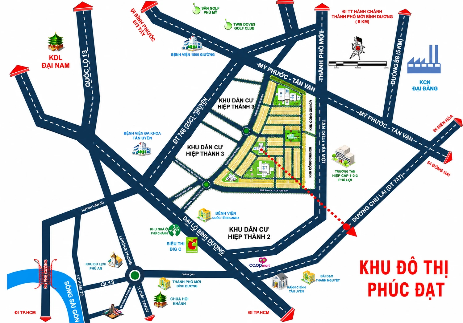 Vị trí Khu đô thị Phúc Đạt Tân Uyên trên bản đồ